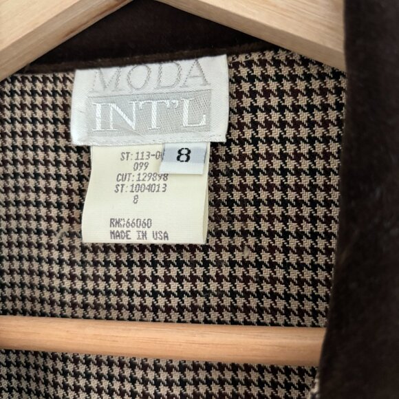 Vintage 70s style Brown Velvet and Houndstooth Blazer - Picture 3 of 4